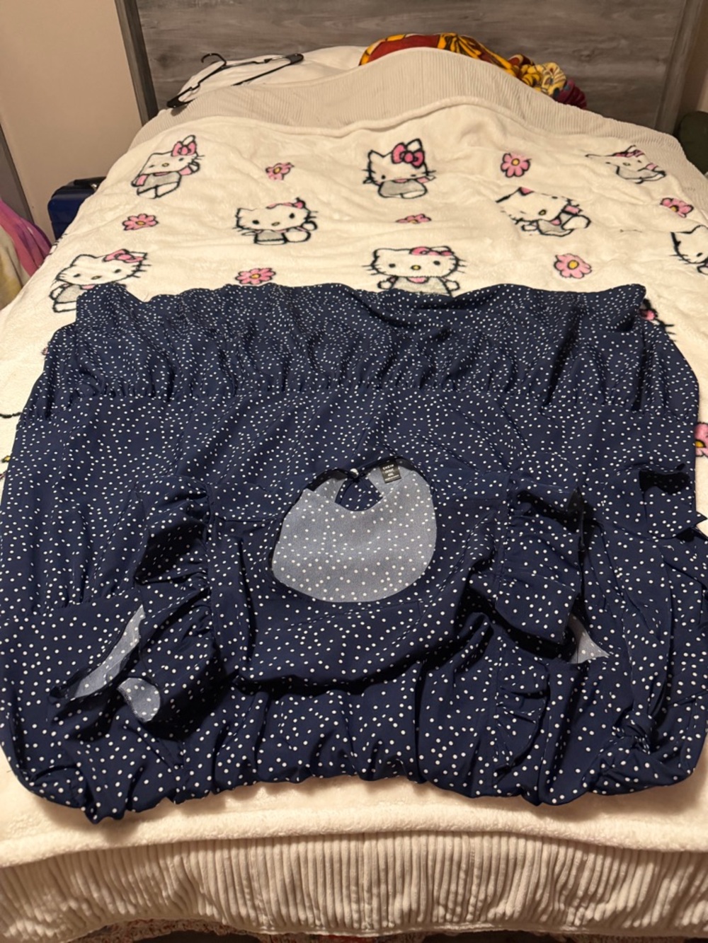 Navy Blue Polka Dot Tiered Midi Dress - Picture 4 of 6